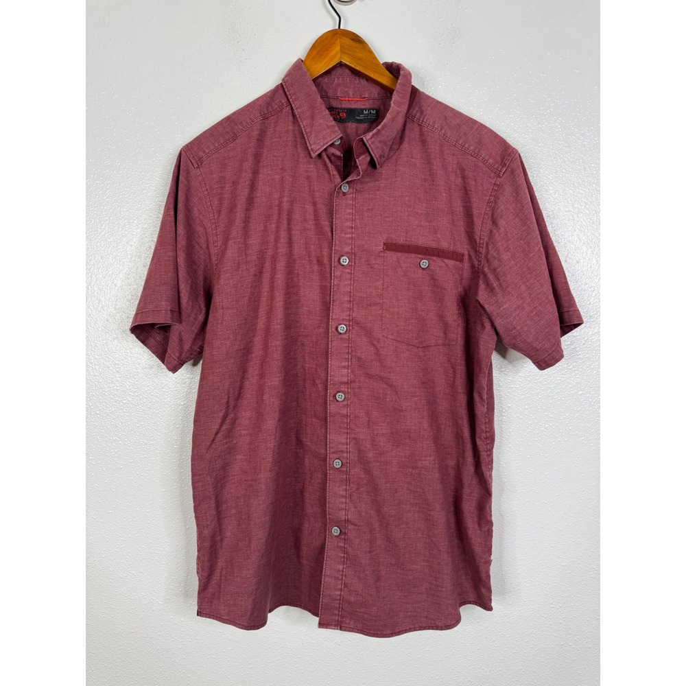 Mountain Hardwear Mens Medium Short Sleeve Button Down Shirt Burgundy Red Slub